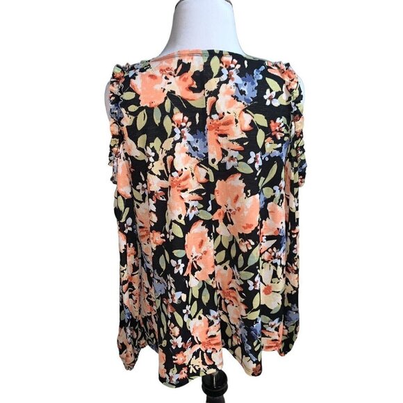 LC Lauren Conrad Women's S Small Open Shoulder Top Floral Ruffles Lightweight - Picture 4 of 5